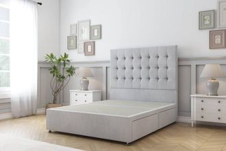 Sloomy Alabama Naples Divan Bed Base 2 Drawers - 26 Headboard in Silver | Size: Small Single