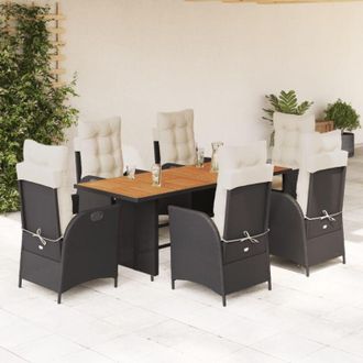 vidaXL Set De Comedor De Jard&iacute;n 7 Pzas Y Cojines Rat&aacute;n Sint&eacute;tico Negro Vidaxl