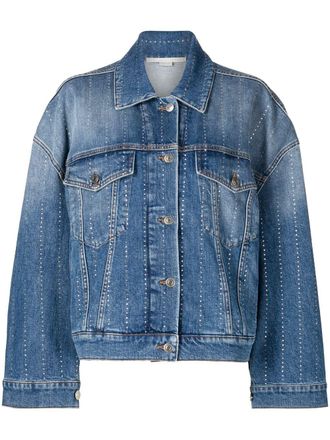 Stella McCartney rhinestone-embellished denim jacket - women - Polyester/Elastane - 42 - Blue
