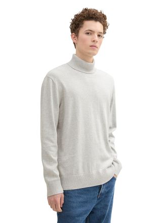 Tom Tailor Denim Rollkragenpullover TOM TAILOR DENIM, Herren, Gr. XXL, grau (light stone grau melange), Obermaterial: 100% Baumwolle, meliert, regular fit taillenbedec