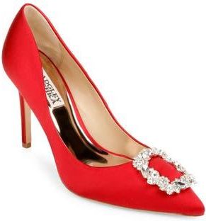 Badgley Mischka Collection Cher Crystal Embellished Pump in Red Satin at Nordstrom Rack, Size 9.5