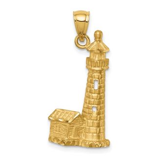 Diamond2Deal 14k Yellow Gold Brushed Diamond-Cut Lighthouse Pendant