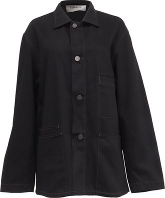 Christophe Lemaire Buttoned Workwear Jacket with Pockets in Black Cotton Denim