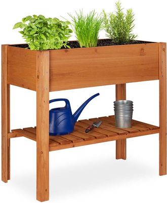 Relaxdays Fioriera in Legno, Cassetta per Fiori da Balcone, Supporto Rialzato, Spezie, 80x88x43,5 cm, Marrone Chiaro - Relaxdays