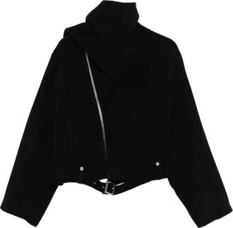 Rick Owens cropped scarf flight biker jacket - Black