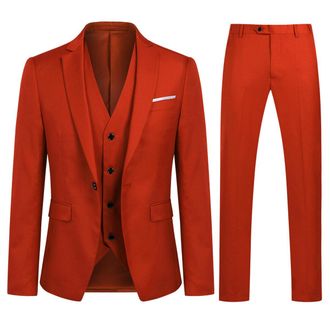 AlltheMen 3-delig modieus rood pak met &eacute;&eacute;n knoop, slim fit