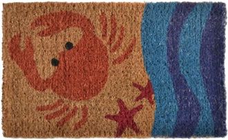 Imports Decor Beach Crab Coir Doormat, Coconut Fiber Door Mat with Ocean Wave & Starfish Design for Indoor Outdoor Use