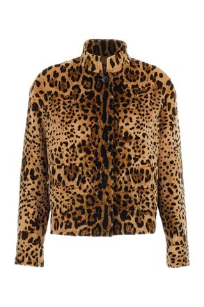 Max Mara Brown Animal Print Band Collar Jacket