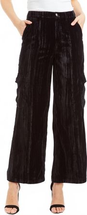 Tractr Velvet Cargo Wide Straight Leg Pants In Black