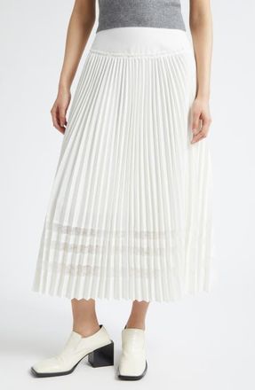 3.1 Phillip Lim Lace Trim Crepe Pleat Midi Skirt in White at Nordstrom, Size 12