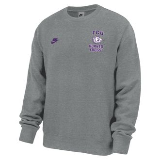 Nike TCU Horned Frogs Club Nike Mens Football Fleece Crew-Neck Sweatshirt in Grey | M33234P398TCUN-DGH