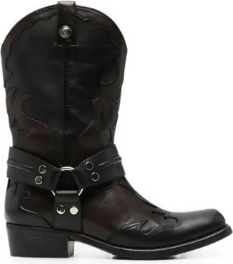 Versace Schoenen, Dames, Zwart, 40 EU, Leer, Sylvester Texan Boots