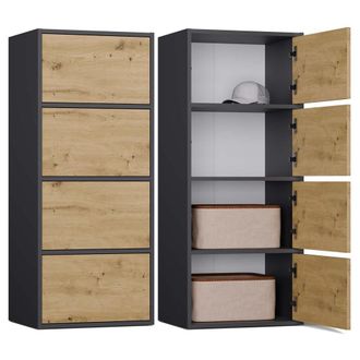 Topeshop Alma - C&oacute;moda Alta De Almacenamiento Con 4 Puertas Con Apertura Tip-on - Antracita Y Roble Artesanal
