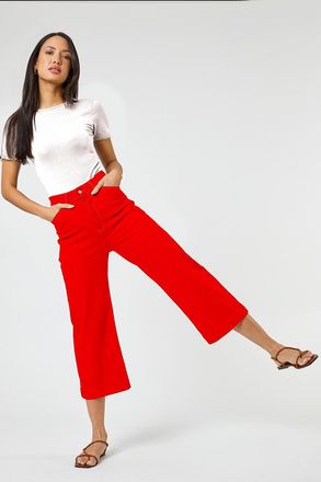 Roman Elastic Waist Wide Leg Cropped Denim Culottes