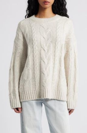 BP. Oversize Cozy Cable Sweater in Beige Oatmeal Light Heather at Nordstrom Rack, Size Xx-Small