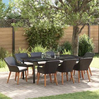vidaXL Conjunto De Comedor De Jard&iacute;n 9 Pcs Negro Rat&aacute;n Sint&eacute;tico Vidaxl