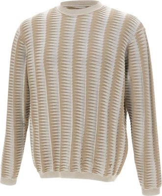 Emporio Armani Rondgebreide trui - Heren - Ronde hals truien - Beige - XL - Katoen - Truien & Vesten