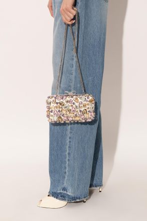 Self Portrait Clutch With Shimmering Crystals, Womens, Cream