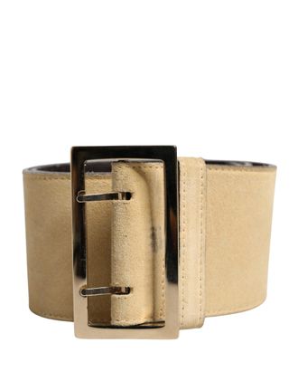 Versace Beige Suede Leather Silver Metal Buckle Womens Belt (Pre-Owned)
