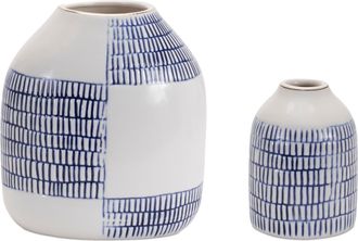 Melrose International Etched Ceramic Bud Vase (Set of 2) - White, Blue