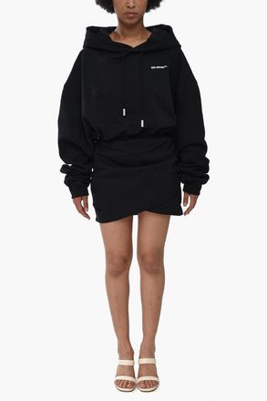 Off-white SEASONAL Brushed Cotton Hoodie Dress with Elastic Waist Off-White