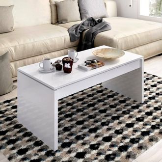 Dmora Mesa De Centro Da Salotto Cuar, Porta Riviste Da Soggiorno Con Vano Portaoggetti, Tavolo Basso Da Caff&egrave; Elevabile, 102x50h43 Cm, Bianco Lucido