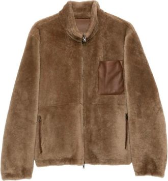 Salvatore Santoro Leren jas met schapenvachtkraag - Heren - Jassen - Bruin - M - Leer - Jassen