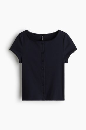 H&M Geripptes Shirt mit Knopfleiste - Blue