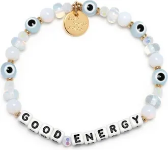 Little Words Project Good Energy Beaded Stretch Bracelet in White at Nordstrom, Size Small
