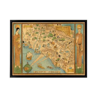 Artery8 Map Ames 1929 Historic California County Framed Canvas Wall Art Print | Size: W24 x H32