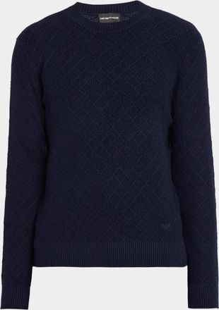 Emporio Armani Men & apos;s Wool-Cashmere Diamond Grid Crewneck Sweater