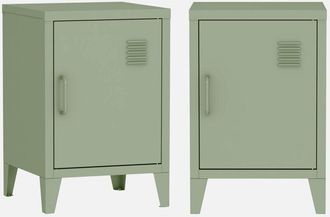 Sweeek Mesita industrial con 1 puerta, set de 2