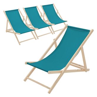 ECD Germany Ecd Germany 4x Sillas De Playa De Madera De Pino 3 Posiciones De Reclinaci&oacute;n Plegable Tumbona Verde Oscuro Tradicional De Sol Para Jard&iacute;n Impermeable 