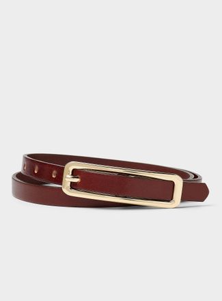 Simons Womens Elongated-buckle glossy leather thin belt