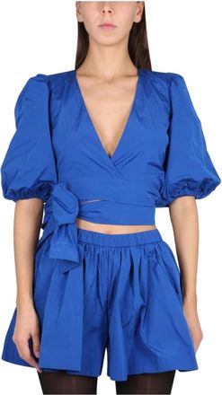Red Valentino Wikkel Top met Pofmouwen - Dames - Blouses - Blauw - S - Polyester - Overhemden
