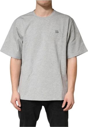 Dolce & Gabbana T-Shirts, male, Gray, Size: 4XL Crewneck Cotton Short Sleeve T-Shirt