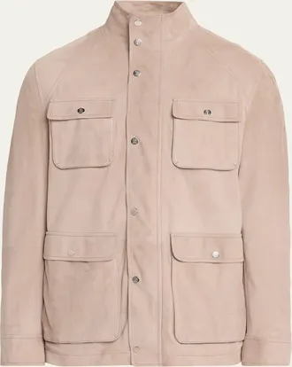 Brunello Cucinelli Mens Nubuck Leather Four-Pocket Safari Jacket