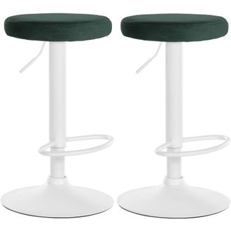Clp Set de 2 Taburetes de bar Ponte en terciopelo Verde Metal blanco mate