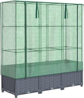 vidaXL Raised Bed with Greenhouse Cover Rattan Look 120x40x138 cm vidaXL