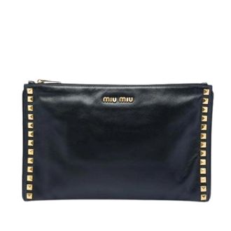 Miu Miu Pre-owned Studded Leather Clutch - Dames - Vintage Clutch - Zwart - ONE Size - Leer - Vintage