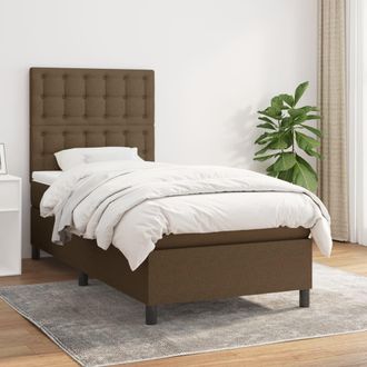 vidaXL Vidaxl - Cama Box Spring Con Colch&oacute;n Tela Marr&oacute;n Oscuro 100x200 Cm