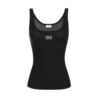 Elisabetta Franchi Ribbed Wool Tank - Dames - Tops - Zwart - Maat: XS Wol