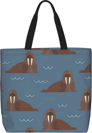 Generic Women Handbag Walrus Women Tote Bag Retro Reusable Shoulder Bags, For Swim, Christmas, Birthday, Graduation, Work