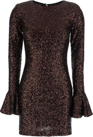 Pla&icirc;n Plain, Kleedjes, Dames, Bruin, XS, Pailletten, Ronde Hals Pailletten Jurk