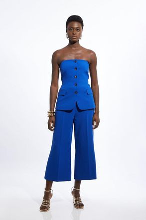 Karen Millen Clean Tailored Bandeau Button Bodice Wide Leg Jumpsuit