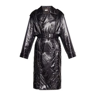 Saint Laurent Belted Coats, female, Black, 2XL, Lightweight Padded Coat with Belt Fastening