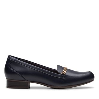 Clarks Womens Dress Loafer Flat, Navy Leather, 10 Narrow