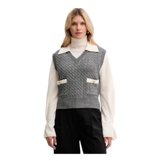 Fracomina Truien & Vesten, Dames, Grijs, S, Leer, V-hals Gebreide Vest
