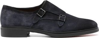 Santoni Monk Strap Loafers - Heren - Nette schoenen - Blauw - 44 1/2 EU - Leer - Schoenen