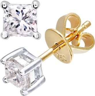 Jewelco London 18ct Gold Princess 1/2ct Diamond Solitaire Stud Earrings - PE0AXL4421Y18JPK